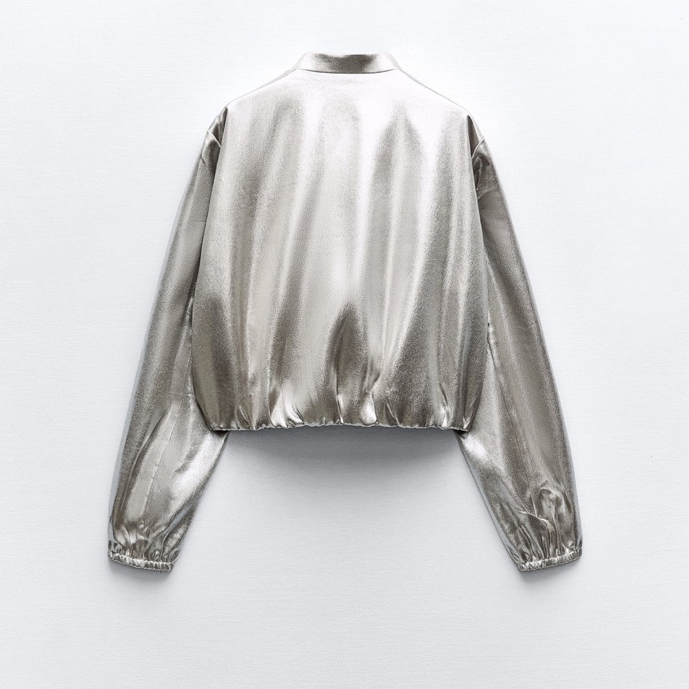ZARA SATIN EFFECT FOIL BOMBER jacket bloggers favorite - Picture 11 of 13